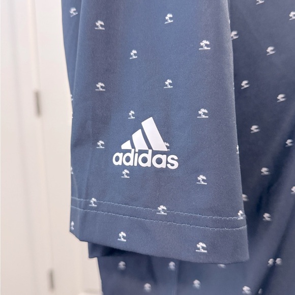 Men's Adidas Golf Polo Shirt Size L Navy Blue Pine Tree Print w/Accenture Logo - Picture 4 of 9